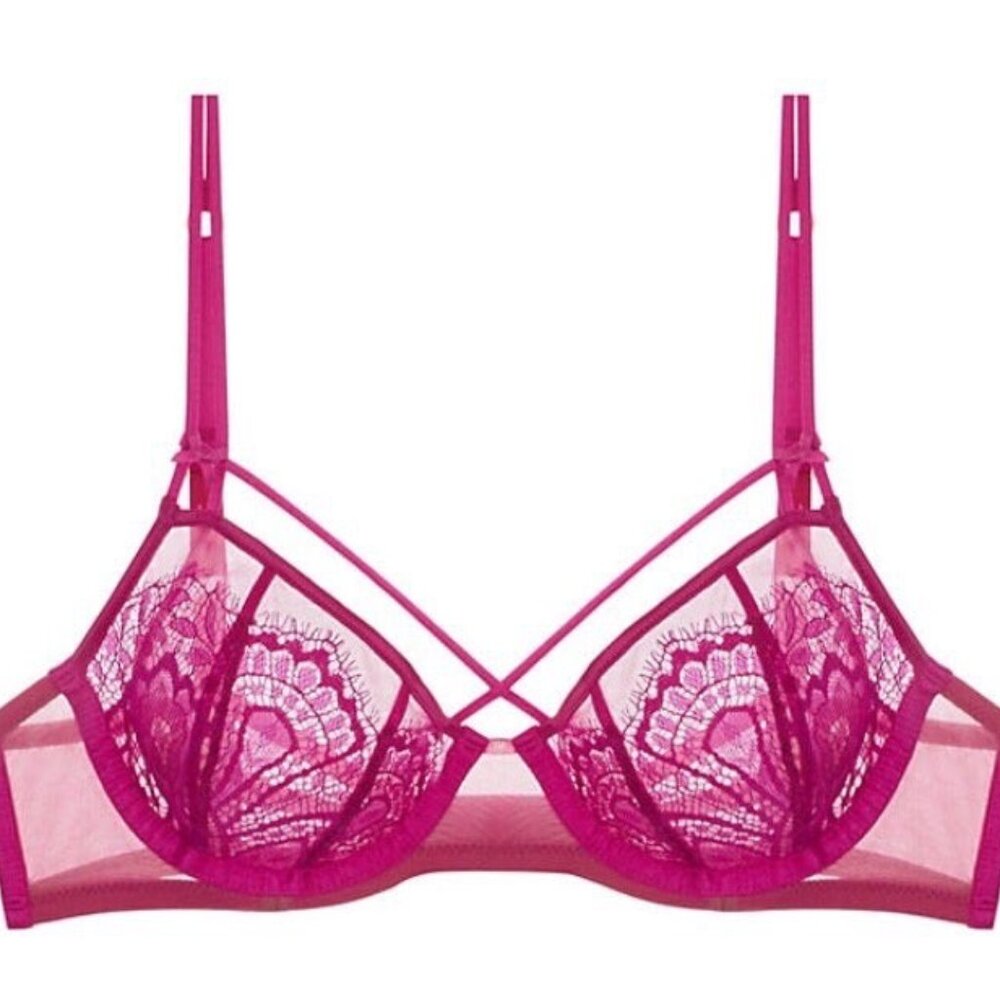 Dita Von Teese MAESTRA Magenta Bra Sheer Lace Underwire Cage PinUp D51390